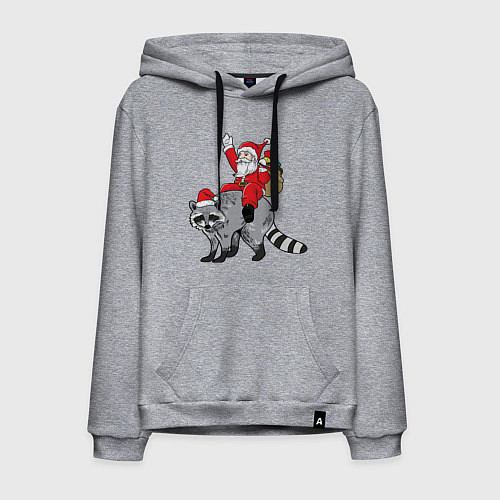 Мужская толстовка-худи Санта верхом на еноте / Меланж – фото 1