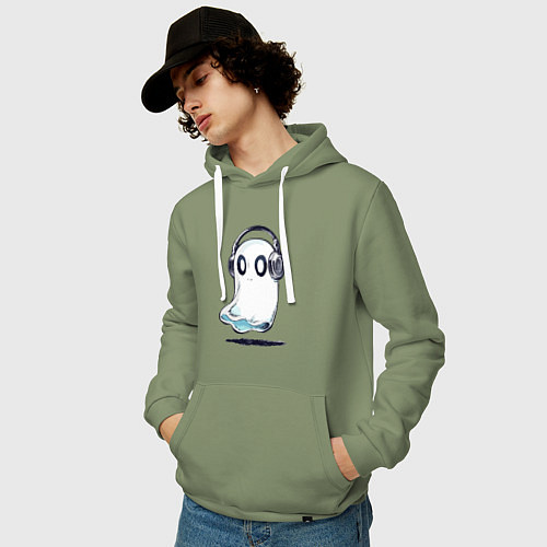 Мужская толстовка-худи Прикольный призрак в наушниках / Авокадо – фото 3