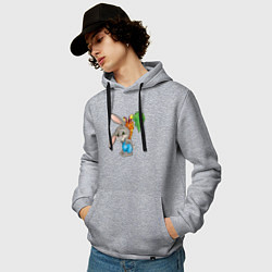 Толстовка-худи хлопковая мужская Зайчик прячет морковку, цвет: меланж — фото 2