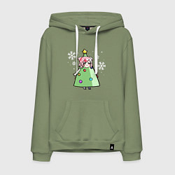 Толстовка-худи хлопковая мужская С новым годом - аниме девочка, цвет: авокадо
