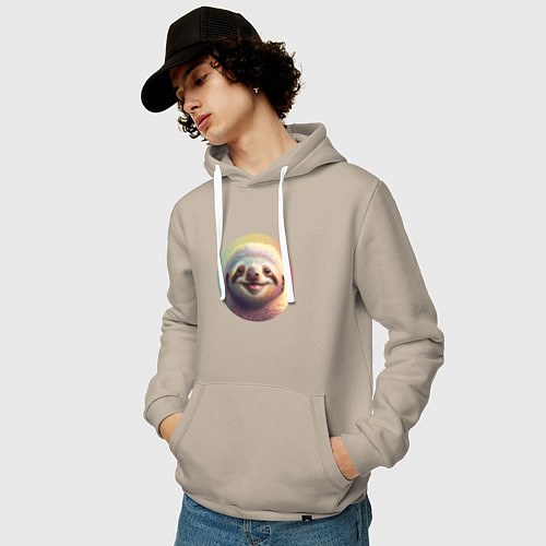 Мужская толстовка-худи Очень радостный ленивец / Миндальный – фото 3