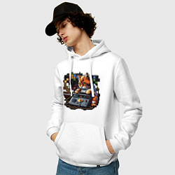 Толстовка-худи хлопковая мужская Пиксельный котик RJ, цвет: белый — фото 2