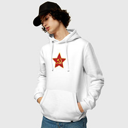 Толстовка-худи хлопковая мужская СССР звезда, цвет: белый — фото 2