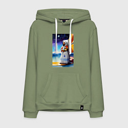 Толстовка-худи хлопковая мужская Space Gioconda - neural network - cyberpunk, цвет: авокадо