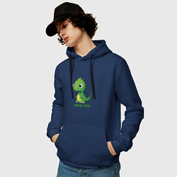 Толстовка-худи хлопковая мужская Pixel dino kid - динозаврик, цвет: тёмно-синий — фото 2