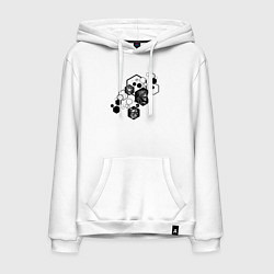 Толстовка-худи хлопковая мужская Гексагоны и черепа, цвет: белый