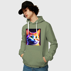 Толстовка-худи хлопковая мужская Милый котик с большими глазами, цвет: авокадо — фото 2