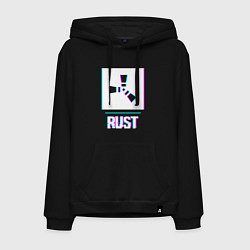 Толстовка-худи хлопковая мужская Rust в стиле glitch и баги графики, цвет: черный