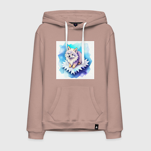 Мужская толстовка-худи Милый волчонок на льдинке / Пыльно-розовый – фото 1