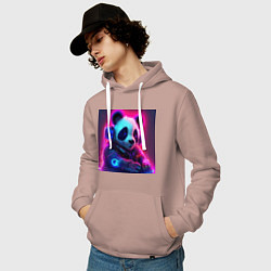 Толстовка-худи хлопковая мужская Диджей панда в свете неона, цвет: пыльно-розовый — фото 2