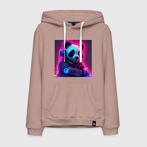 Мужская толстовка-худи Диджей панда в свете неона / Пыльно-розовый – фото 1