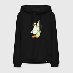 Толстовка-худи хлопковая мужская Гусь серфингист в очках, цвет: черный