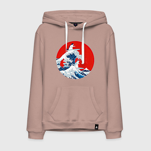 Мужская толстовка-худи Японская волна с котами / Пыльно-розовый – фото 1