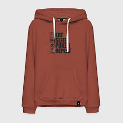 Толстовка-худи хлопковая мужская Eat, sleep, poker, repeat, цвет: кирпичный