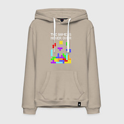 Толстовка-худи хлопковая мужская Tetris - the game is never over, цвет: миндальный