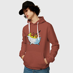 Толстовка-худи хлопковая мужская Уточка в ванне, цвет: кирпичный — фото 2