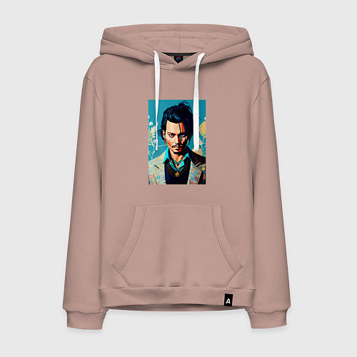 Мужская толстовка-худи Джонни Депп - суровый взгляд / Пыльно-розовый – фото 1
