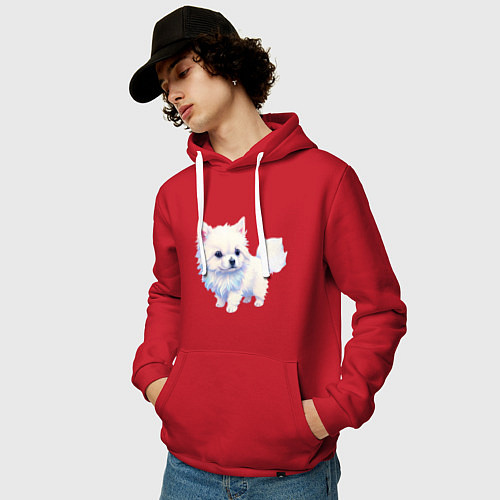 Мужская толстовка-худи Милый пушистый щеночек / Красный – фото 3
