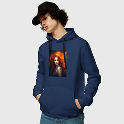 Толстовка-худи хлопковая мужская Девушка с огненными волосами: создана нейросетью, цвет: тёмно-синий — фото 2