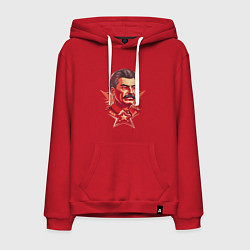Толстовка-худи хлопковая мужская Граффити Сталин, цвет: красный