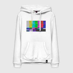 Толстовка-худи хлопковая мужская Разноцветные полосы в телевизоре, цвет: белый