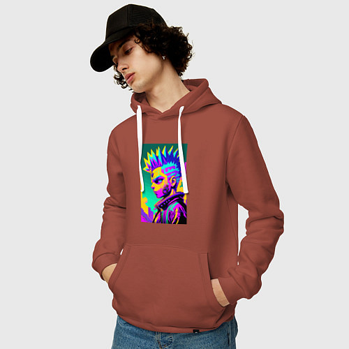 Мужская толстовка-худи Bart Simpson - cyberpunks not dead - motto / Кирпичный – фото 3