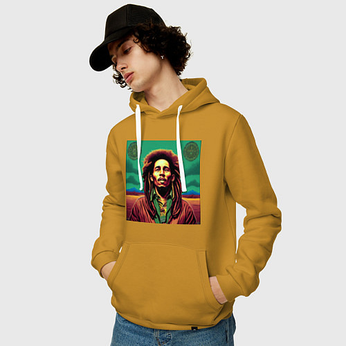 Мужская толстовка-худи Digital Art Bob Marley in the field / Горчичный – фото 3