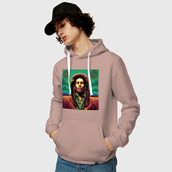 Толстовка-худи хлопковая мужская Digital Art Bob Marley in the field, цвет: пыльно-розовый — фото 2