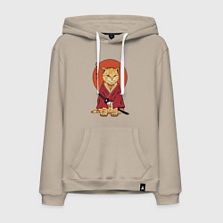 Толстовка-худи хлопковая мужская Samurai kimono cat, цвет: миндальный