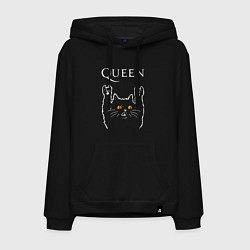 Толстовка-худи хлопковая мужская Queen rock cat, цвет: черный