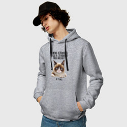 Толстовка-худи хлопковая мужская Кот-ворчун мем, цвет: меланж — фото 2