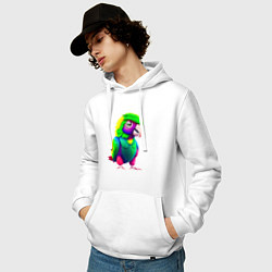 Толстовка-худи хлопковая мужская Мультяшный попугай, цвет: белый — фото 2