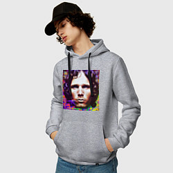 Толстовка-худи хлопковая мужская Jim Morrison Glitch 25 Digital Art, цвет: меланж — фото 2
