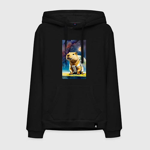 Мужская толстовка-худи Capybara brave astronaut - neural network / Черный – фото 1