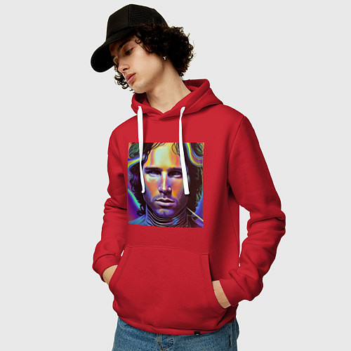 Мужская толстовка-худи Jim Morrison neon portrait art / Красный – фото 3