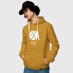 Толстовка-худи хлопковая мужская EXO лого, цвет: горчичный — фото 2