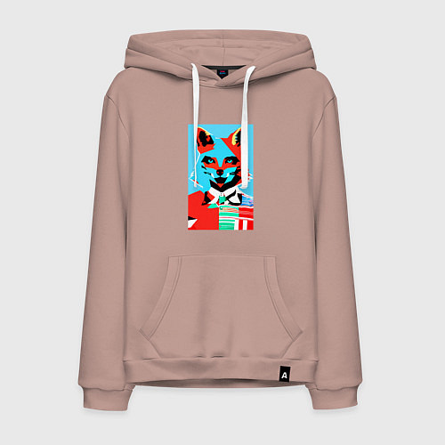 Мужская толстовка-худи Морда лисы - поп-арт - нейросеть / Пыльно-розовый – фото 1