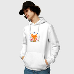 Толстовка-худи хлопковая мужская Портрет лисы, цвет: белый — фото 2