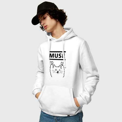 Мужская толстовка-худи Muse - rock cat / Белый – фото 3