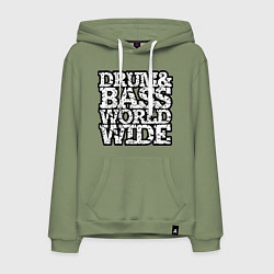 Толстовка-худи хлопковая мужская Drum and bass world wide, цвет: авокадо