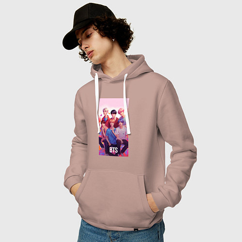 Мужская толстовка-худи BTS art anime style / Пыльно-розовый – фото 3