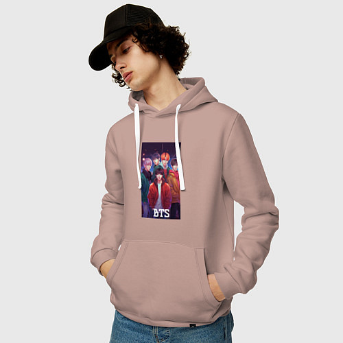 Мужская толстовка-худи Kpop BTS art style / Пыльно-розовый – фото 3