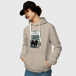 Толстовка-худи хлопковая мужская Москва - Россия - медведь, цвет: миндальный — фото 2