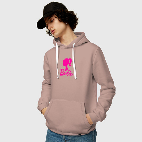 Мужская толстовка-худи Розовый логотип Барби / Пыльно-розовый – фото 3