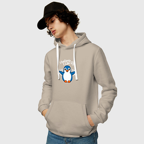 Мужская толстовка-худи Fly penguin / Миндальный – фото 3