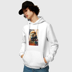 Толстовка-худи хлопковая мужская Лев в драной куртке - хиппи, цвет: белый — фото 2