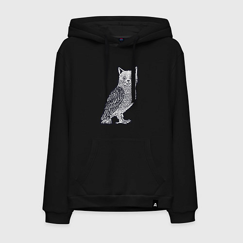 Мужская толстовка-худи Кошка сова / Черный – фото 1