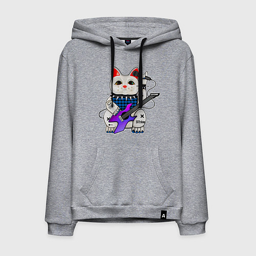 Мужская толстовка-худи Рок кот нэко с микрофоном и гитарой / Меланж – фото 1