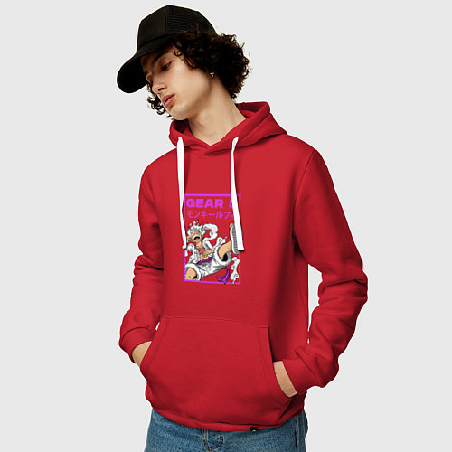 Мужская толстовка-худи One piece - gear 5 белый / Красный – фото 3