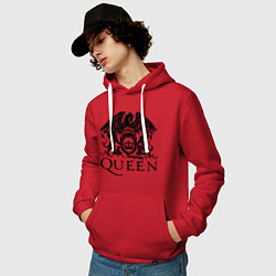 Толстовка-худи хлопковая мужская Queen - logo, цвет: красный — фото 2